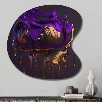 Purple Peony Liquid Gold I - Asymmetric Metal Wall Art